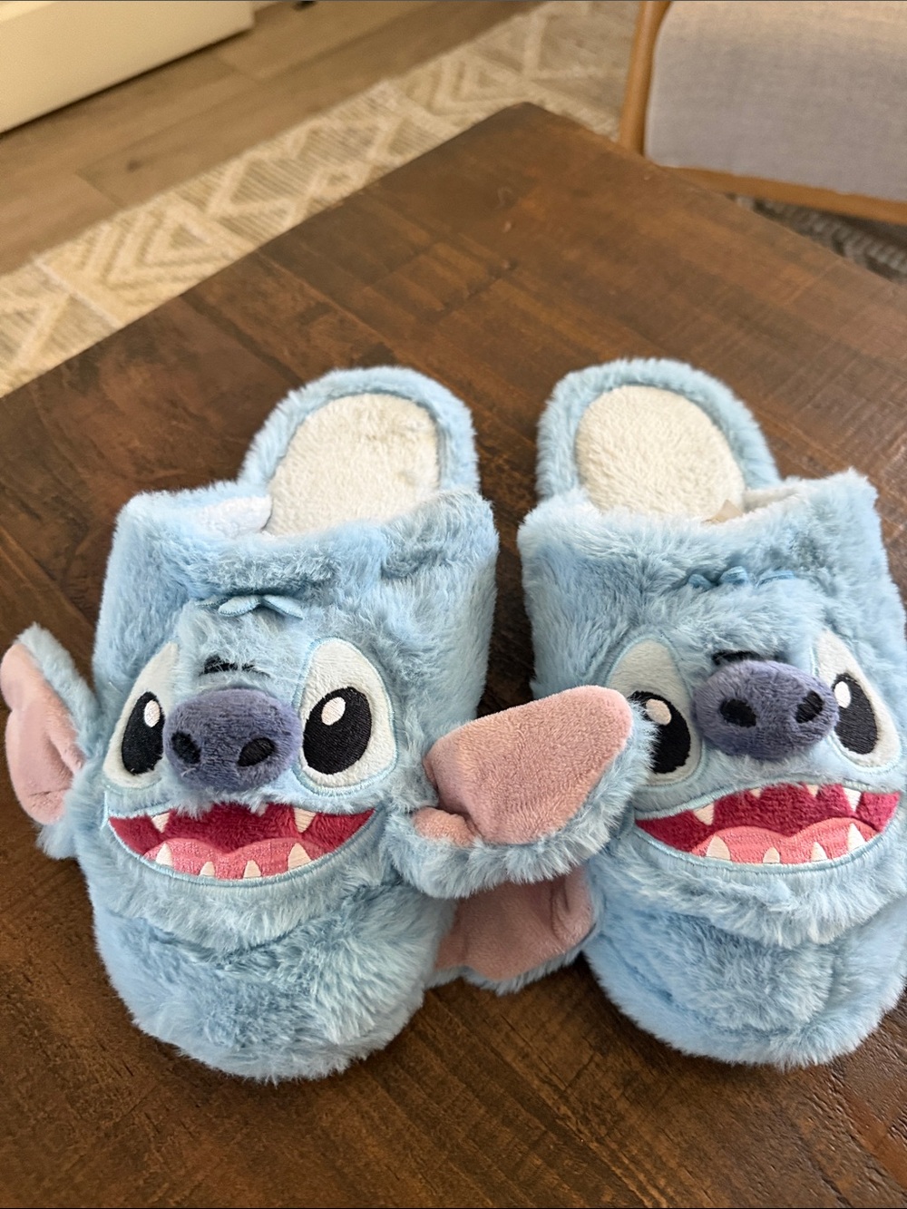 Disney Light Blue Stitch Plush Kids One-Piece Slippers